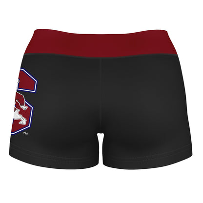 South Carolina State Bulldogs Logo on Thigh & Waistband Black & Red Women Yoga Booty Workout Shorts 3.75 Inseam - Vive La F̻te - Online Apparel Store