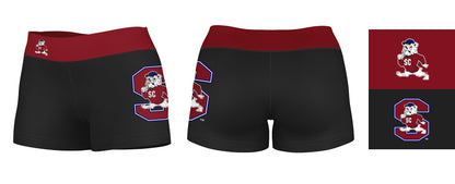 South Carolina State Bulldogs Logo on Thigh & Waistband Black & Red Women Yoga Booty Workout Shorts 3.75 Inseam - Vive La F̻te - Online Apparel Store