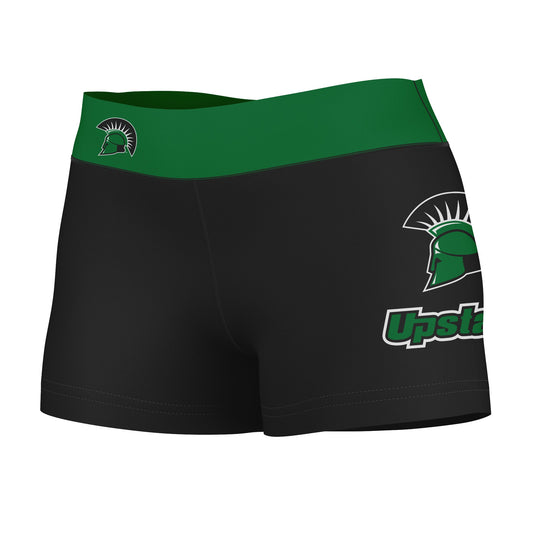 Upstate Spartans Vive La Fete Logo on Thigh and Waistband Black & Green Women Yoga Booty Workout Shorts 3.75 Inseam"