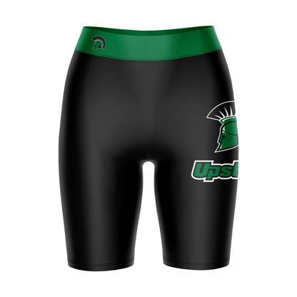 Upstate Spartans Vive La Fete Game Day Logo on Thigh and Waistband Black and Green Women Bike Short 9 Inseam"