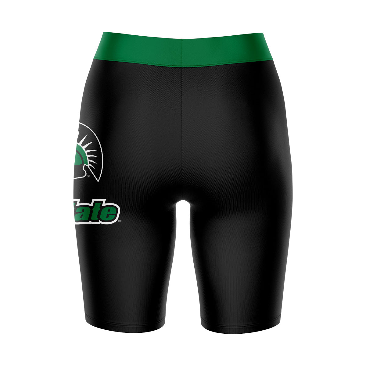 Upstate Spartans Vive La Fete Game Day Logo on Thigh and Waistband Black and Green Women Bike Short 9 Inseam"