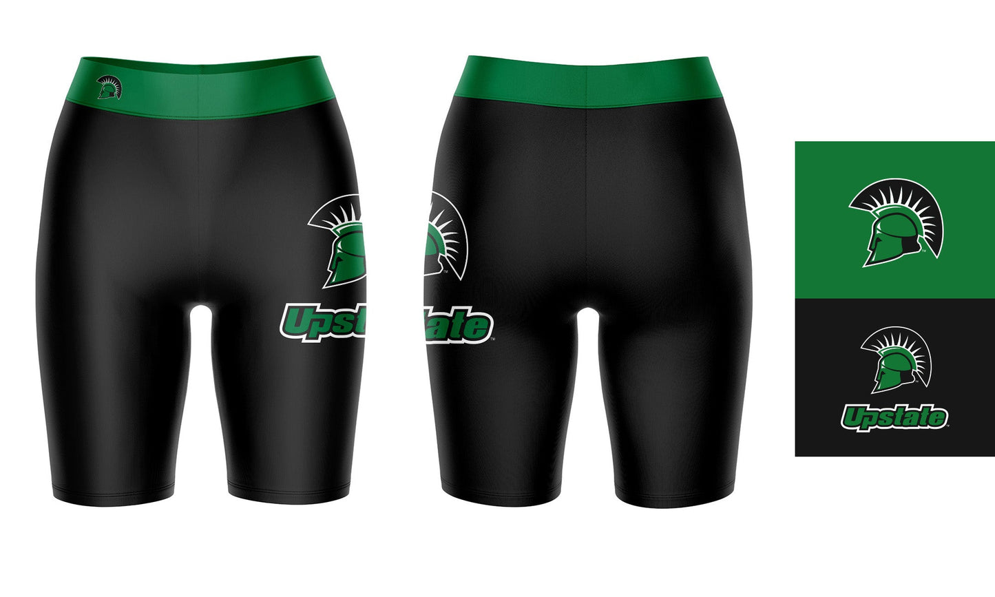 Upstate Spartans Vive La Fete Game Day Logo on Thigh and Waistband Black and Green Women Bike Short 9 Inseam"