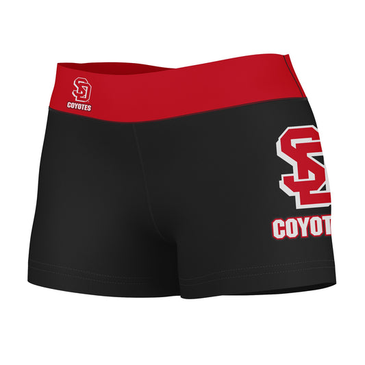 USD Coyotes Vive La Fete Game Day Logo on Thigh and Waistband Black and Red Women Yoga Booty Workout Shorts 3.75 Inseam"