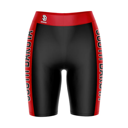 South Dakota Coyotes Vive La Fete Game Day Logo on Waistband and Red Stripes Black Women Bike Short 9 Inseam"