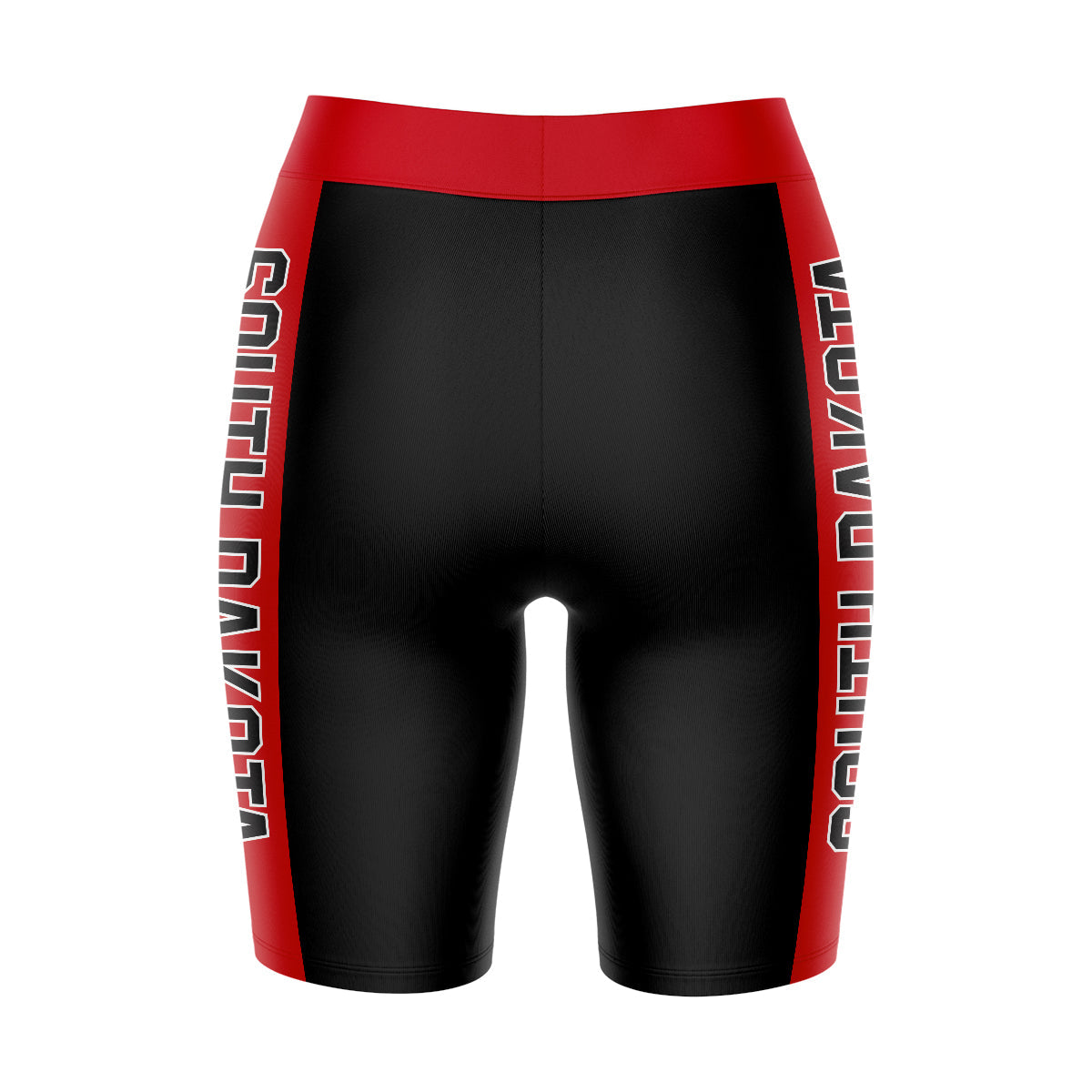 South Dakota Coyotes Vive La Fete Game Day Logo on Waistband and Red Stripes Black Women Bike Short 9 Inseam"