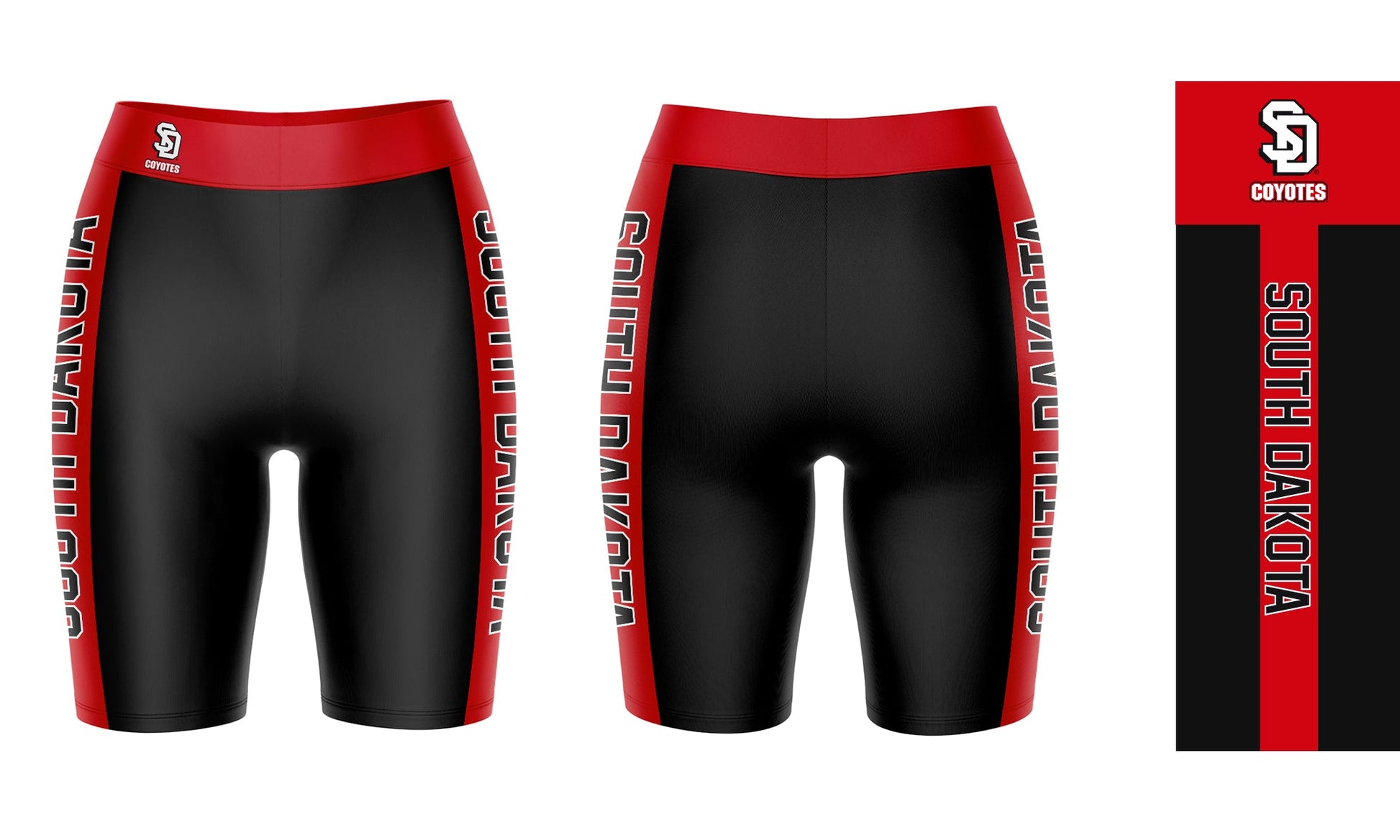 South Dakota Coyotes Vive La Fete Game Day Logo on Waistband and Red Stripes Black Women Bike Short 9 Inseam"