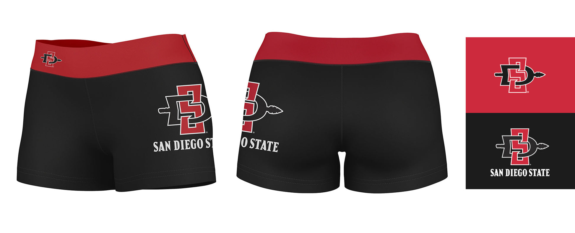 San Diego State Aztecs SDSU Logo on Thigh and Waistband Black and Red Women Yoga Booty Workout Shorts 3.75 Inseam" - Vive La F̻te - Online Apparel Store
