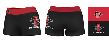 San Diego State Aztecs SDSU Logo on Thigh and Waistband Black and Red Women Yoga Booty Workout Shorts 3.75 Inseam" - Vive La F̻te - Online Apparel Store