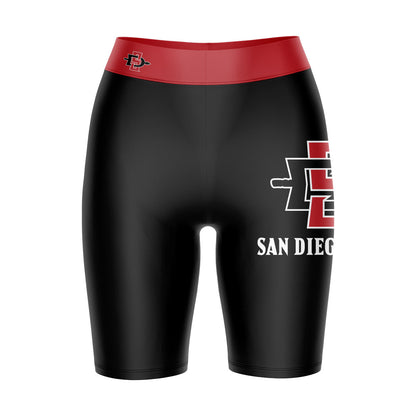 San Diego State Aztecs SDSU Vive La Fete Game Day Logo on Thigh and Waistband Black & Red Women Bike Short 9 Inseam"