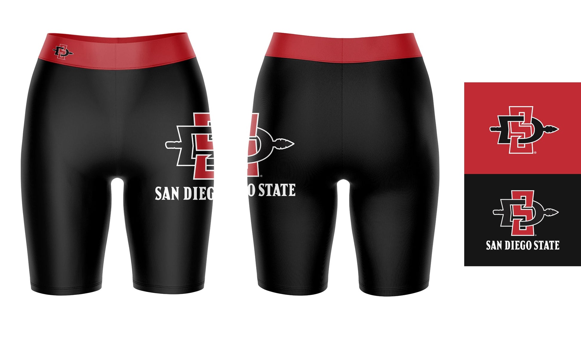 San Diego State Aztecs SDSU Vive La Fete Game Day Logo on Thigh and Waistband Black & Red Women Bike Short 9 Inseam"