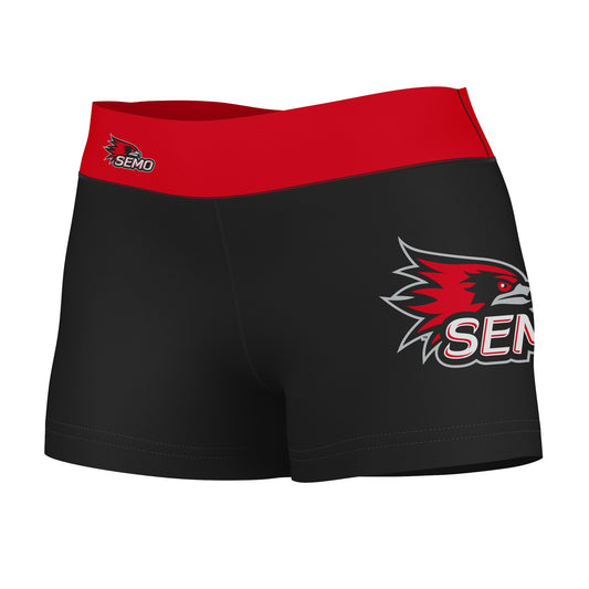 SEMO Redhawks Vive La Fete Game Day Logo on Thigh and Waistband Black & Red Women Yoga Booty Workout Shorts 3.75 Inseam"