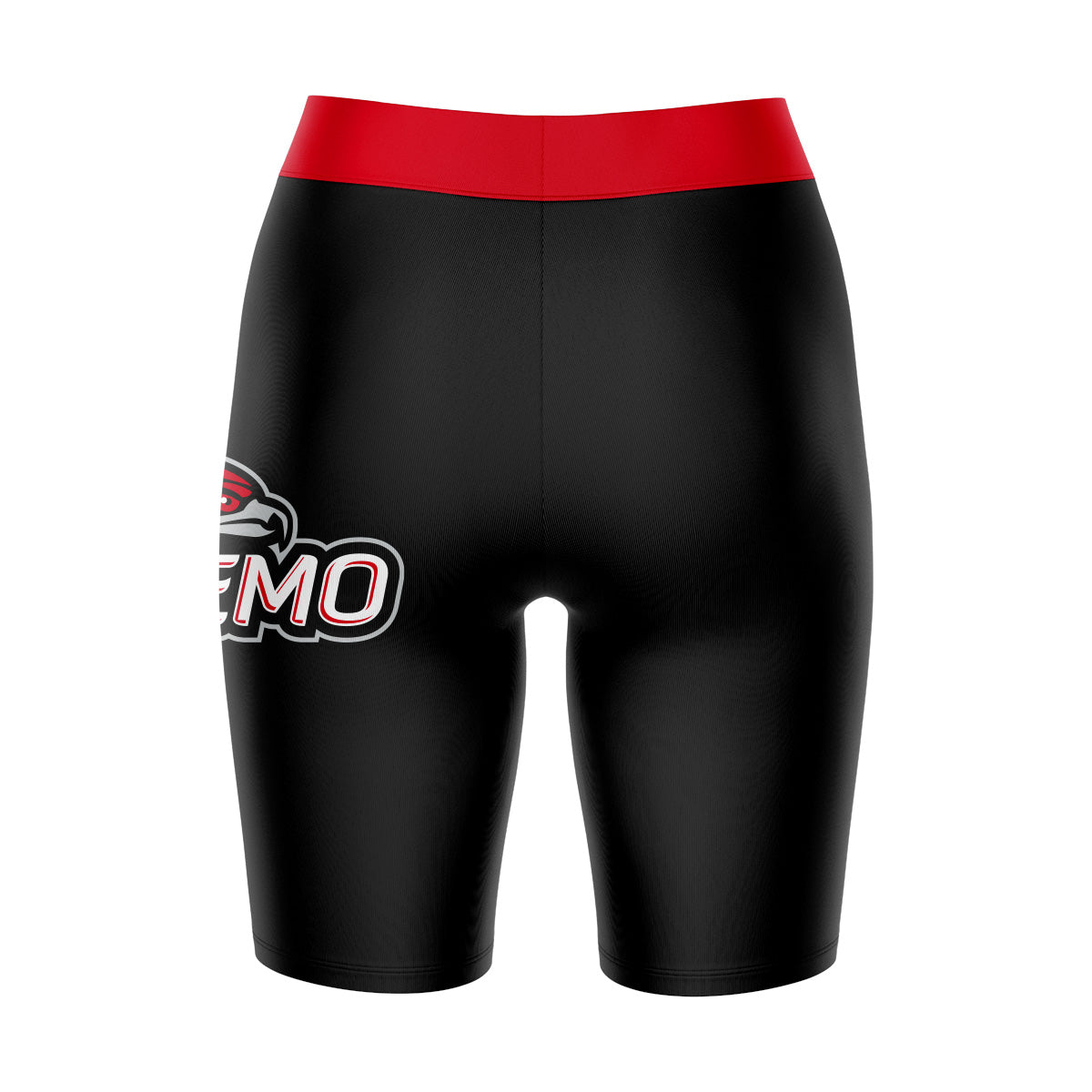 SEMO Redhawks Vive La Fete Game Day Logo on Thigh and Waistband Black and Red Women Bike Short 9 Inseam"