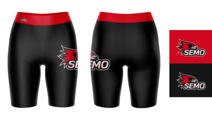 SEMO Redhawks Vive La Fete Game Day Logo on Thigh and Waistband Black and Red Women Bike Short 9 Inseam"