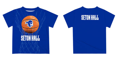 Seton Hall University Original Dripping Basketball Blue T-Shirt by Vive La Fete