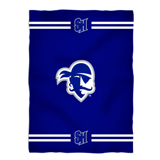 Seton Hall University Pirates Game Day Soft Premium Fleece Blue Throw Blanket 40 x 58 Mascot and Stripes