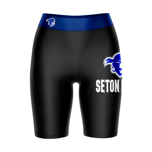 Seton Hall Pirates Vive La Fete Game Day Logo on Thigh and Waistband Black and Blue Women Bike Short 9 Inseam"