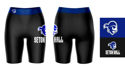 Seton Hall Pirates Vive La Fete Game Day Logo on Thigh and Waistband Black and Blue Women Bike Short 9 Inseam"