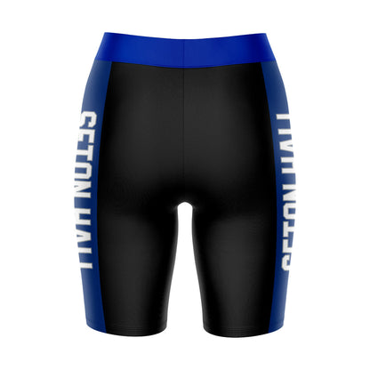 Seton Hall Pirates Vive La Fete Game Day Logo on Waistband and Blue Stripes Black Women Bike Short 9 Inseam"