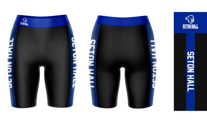 Seton Hall Pirates Vive La Fete Game Day Logo on Waistband and Blue Stripes Black Women Bike Short 9 Inseam"