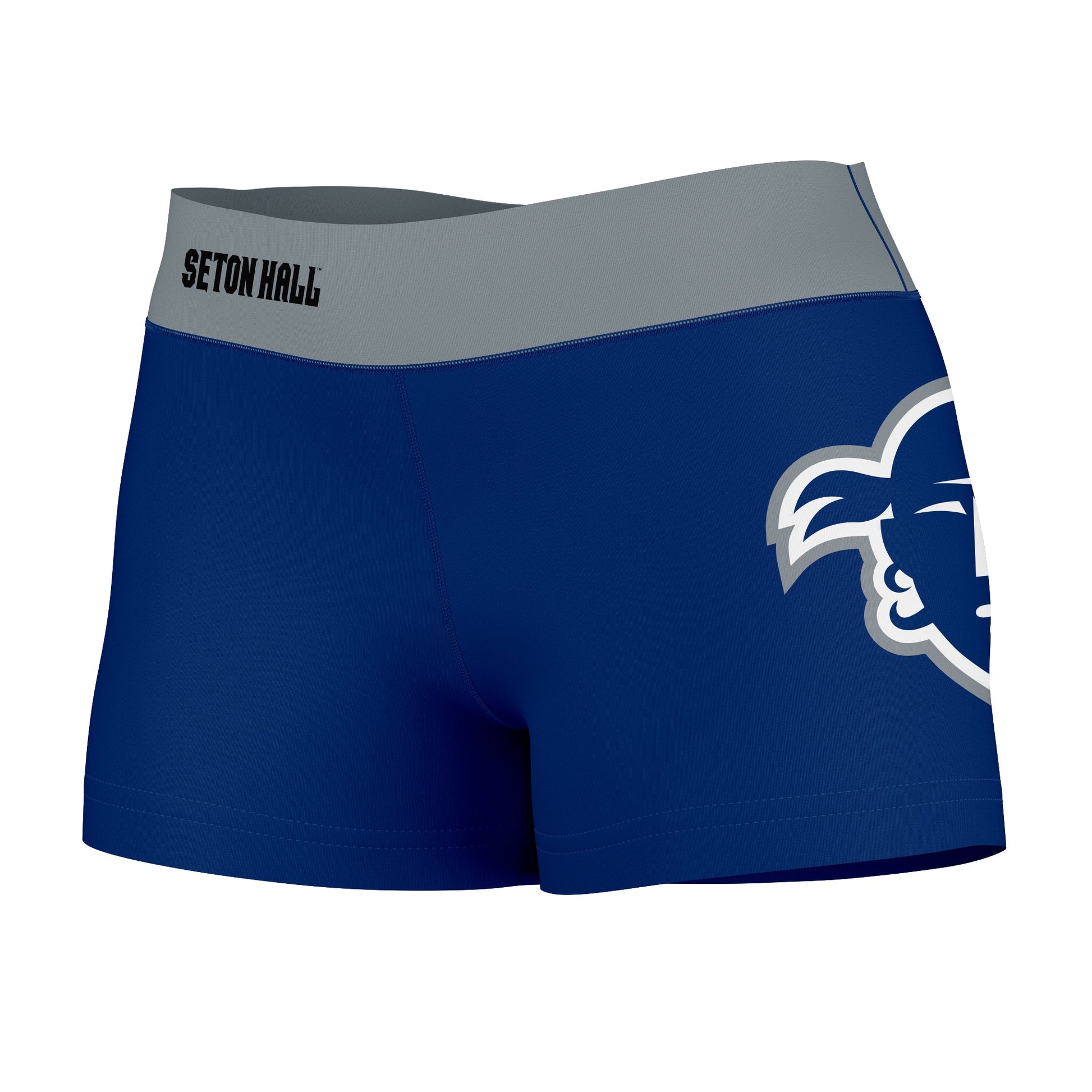 Seton Hall Pirates Vive La Fete Logo on Thigh & Waistband Blue Gray Women Yoga Booty Workout Shorts 3.75 Inseam