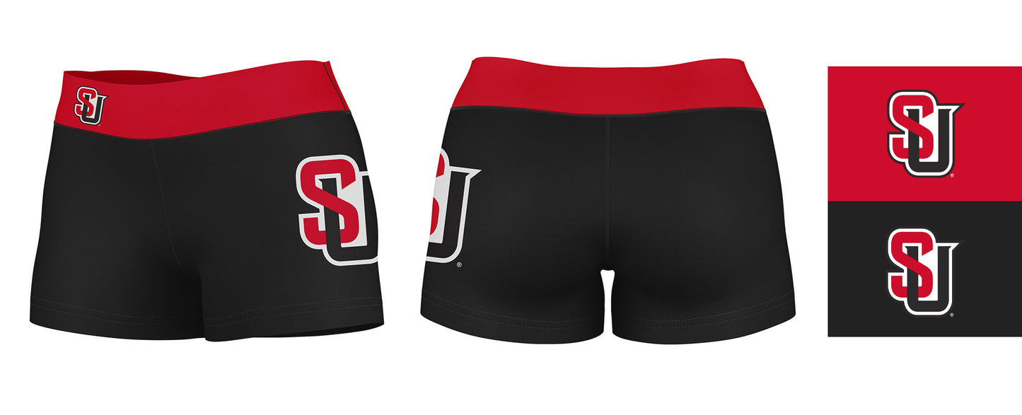 Seattle U Redhawks Vive La Fete Logo on Thigh and Waistband Black & Red Women Yoga Booty Workout Shorts 3.75 Inseam" - Vive La F̻te - Online Apparel Store