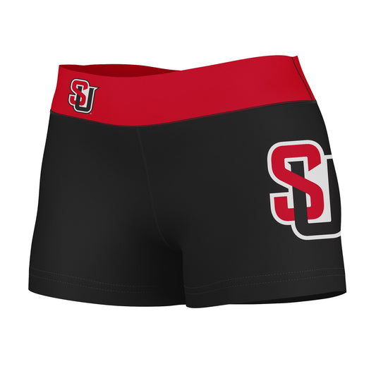 Seattle U Redhawks Vive La Fete Logo on Thigh and Waistband Black & Red Women Yoga Booty Workout Shorts 3.75 Inseam"
