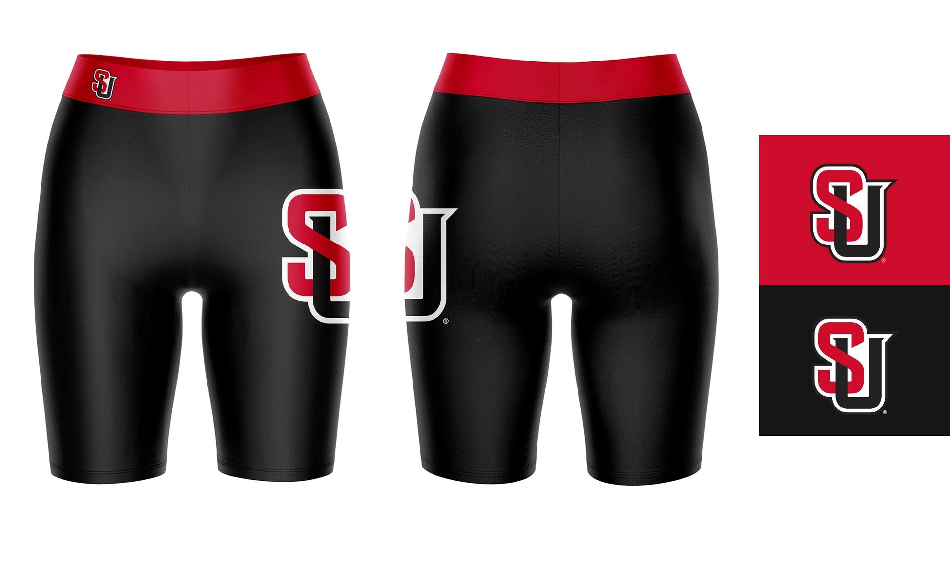 Seattle U Redhawks Vive La Fete Game Day Logo on Thigh and Waistband Black and Red Women Bike Short 9 Inseam"