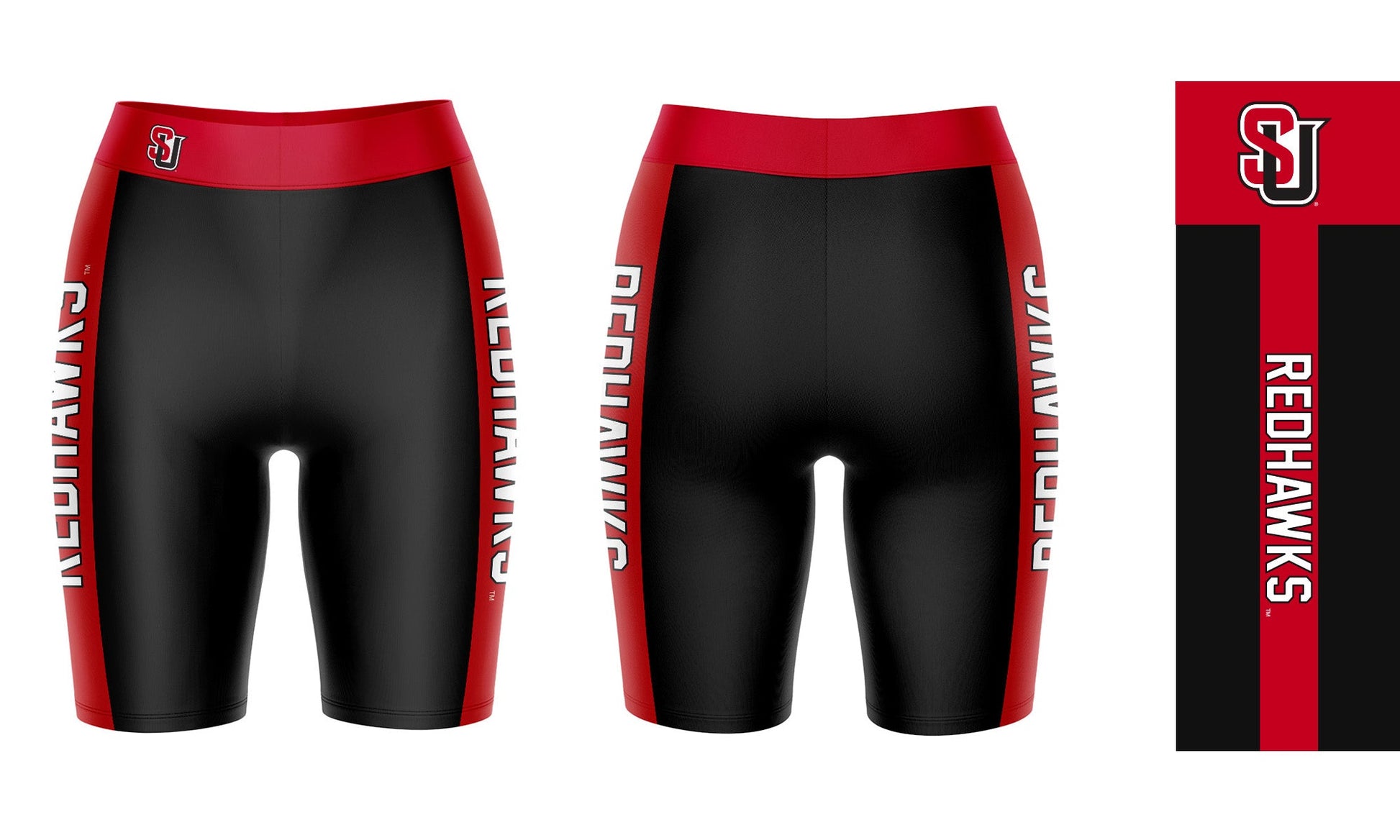 Seattle University Redhawks Vive La Fete Game Day Logo on Waistband and Red Stripes Black Women Bike Short 9 Inseam"