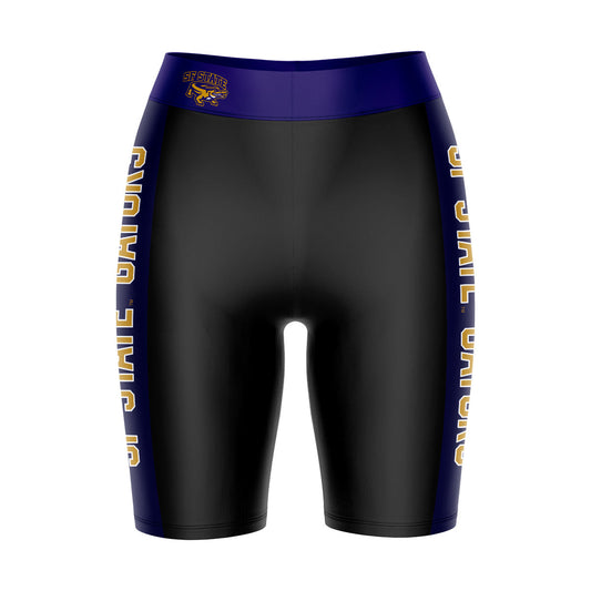 SFSU Gators Vive La Fete Game Day Logo on Waistband and Purple Stripes Black Women Bike Short 9 Inseam"