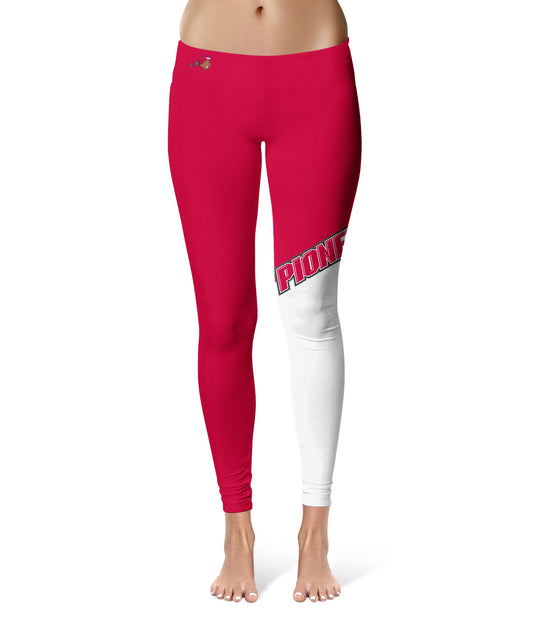 Sacred Heart University Pioneers Vive La Fete Game Day Collegiate Leg Color Block Women Red White Yoga Leggings