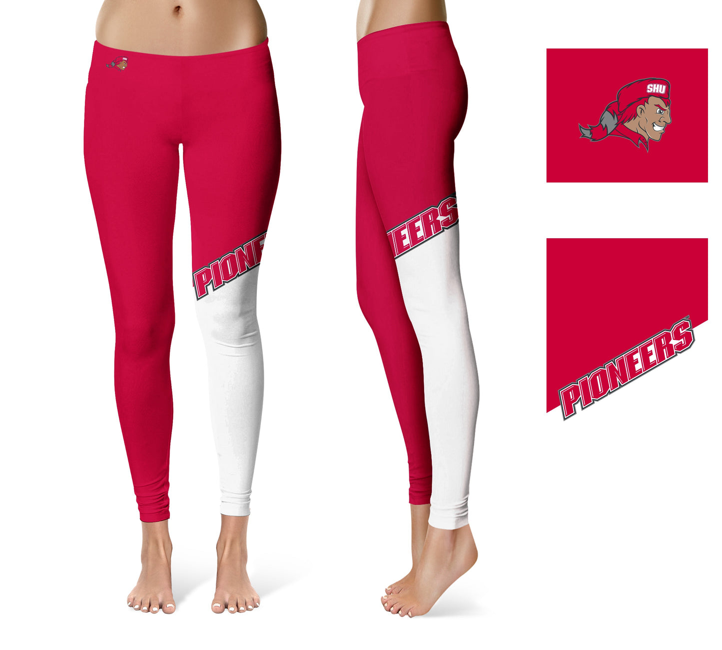 Sacred Heart University Pioneers Vive La Fete Game Day Collegiate Leg Color Block Women Red White Yoga Leggings