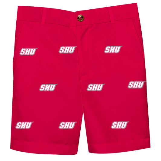 SHU Sacred Heart University Pioneers Boys Game Day Red Structured Shorts