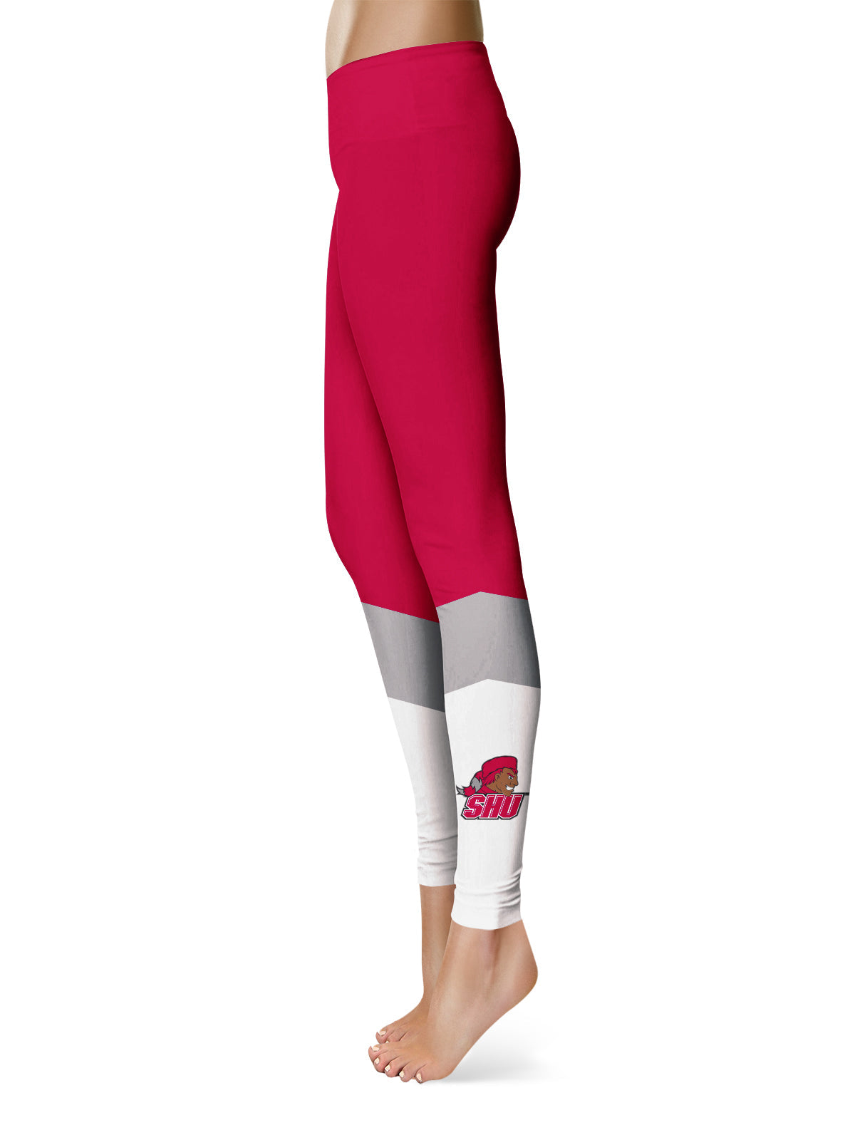 Sacred Heart University Pioneers Vive La Fete Game Day Collegiate Ankle Color Block Women Red White Yoga Leggings