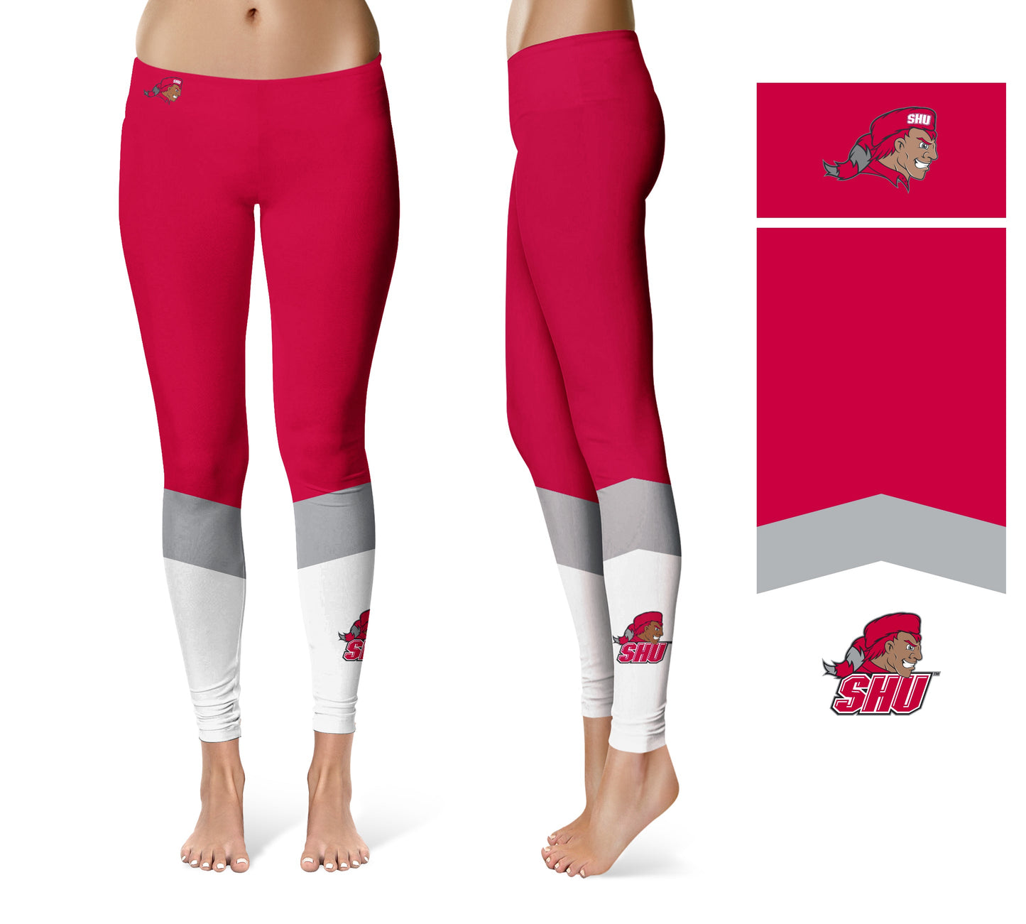 Sacred Heart University Pioneers Vive La Fete Game Day Collegiate Ankle Color Block Women Red White Yoga Leggings