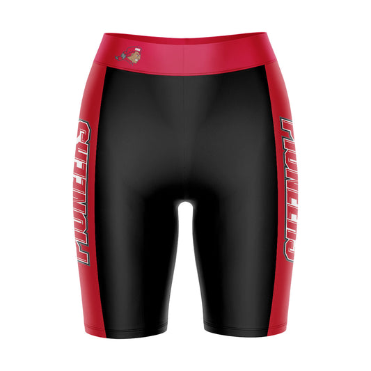Sacred Heart University Pioneers Vive La Fete Game Day Logo on Waistband and Red Stripes Black Women Bike Short 9 Inseam