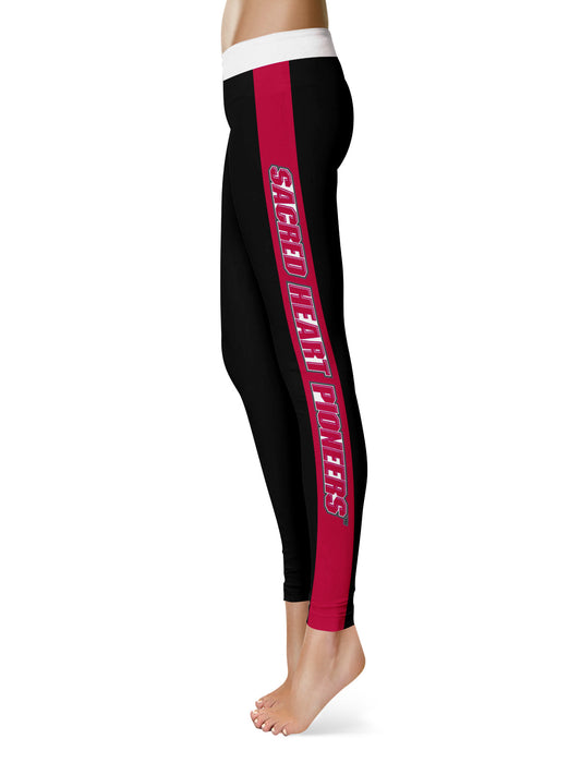 Mouseover Image, SHU Sacred Heart Pioneers Vive La Fete Game Day Collegiate Red Stripes Women Black Yoga Leggings 2 Waist Tights