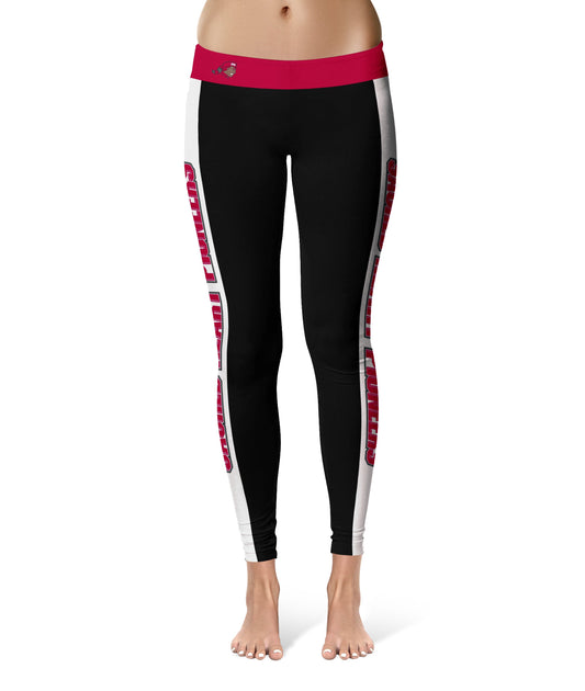 SHU Sacred Heart Pioneers Vive La Fete Game Day Collegiate White Stripes Women Black Yoga Leggings 2 Waist Tights