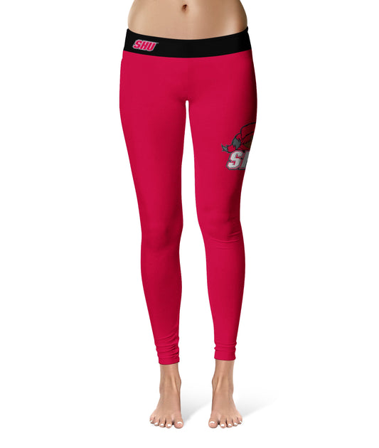 SHU Sacred Heart Pioneers Vive La Fete Game Day Collegiate Logo on Thigh Red Women Yoga Leggings 2.5 Waist Tights