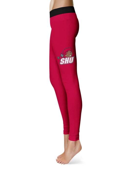 Mouseover Image, SHU Sacred Heart Pioneers Vive La Fete Game Day Collegiate Logo on Thigh Red Women Yoga Leggings 2.5 Waist Tights