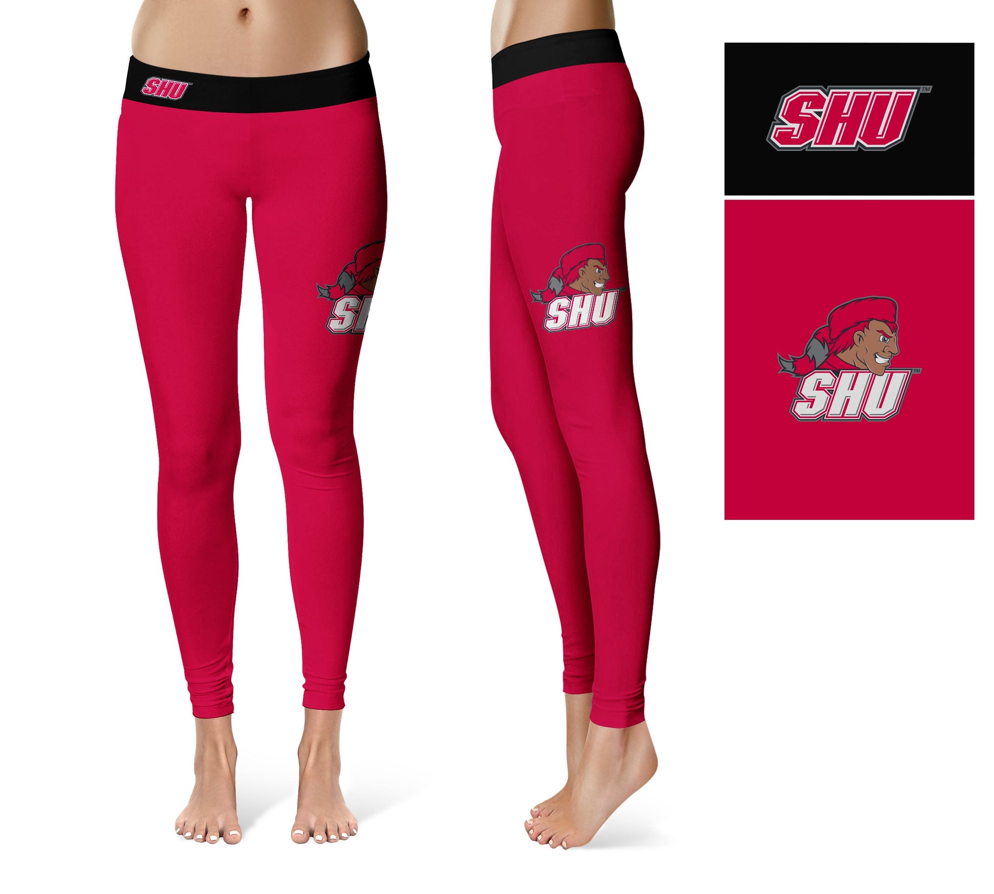 SHU Sacred Heart Pioneers Vive La Fete Game Day Collegiate Logo on Thigh Red Women Yoga Leggings 2.5 Waist Tights