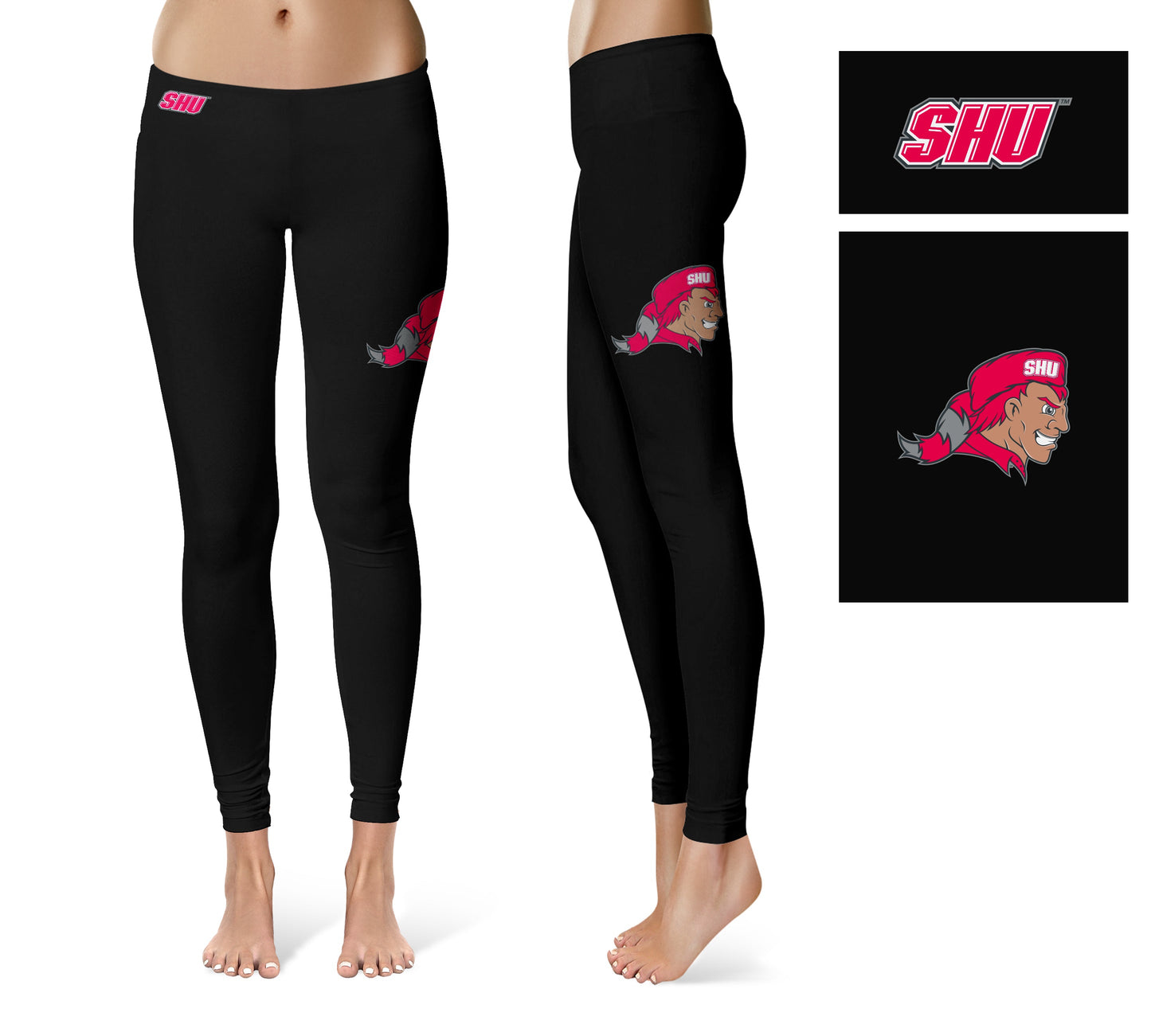 Sacred Heart Pioneers Vive La Fete Game Day Collegiate Large Logo on Thigh Women Black Yoga Leggings 2.5 Waist Tights