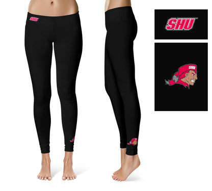 SHU Sacred Heart Pioneers Vive La Fete Game Day Collegiate Logo at Ankle Women Black Yoga Leggings 2.5 Waist Tights