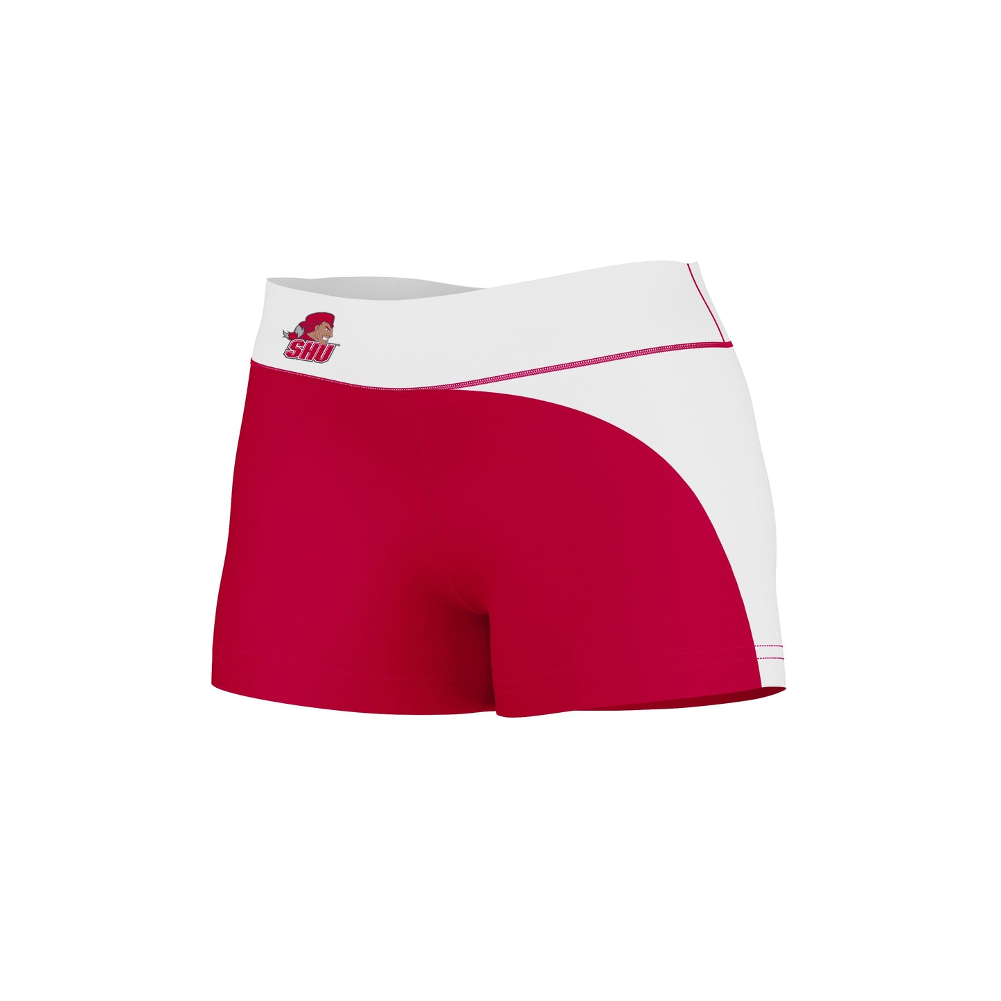 SHU Sacred Heart Pioneers Vive La Fete Collegiate Waist Color Block Women Red White Optimum Yoga Short - Vive La F̻te - Online Apparel Store