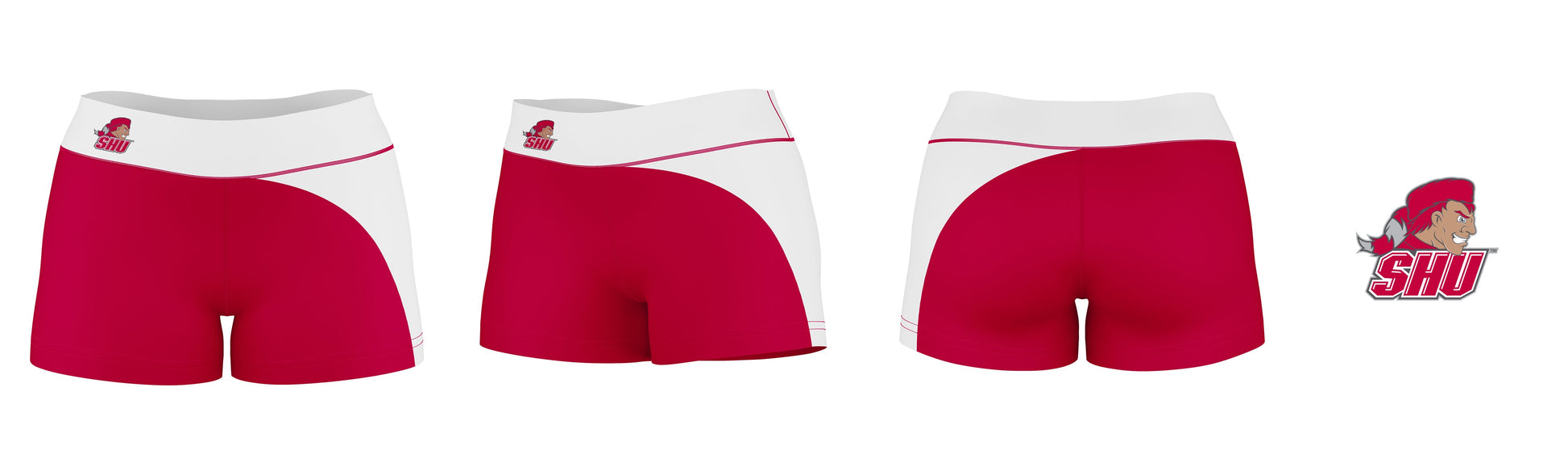 SHU Sacred Heart Pioneers Vive La Fete Collegiate Waist Color Block Women Red White Optimum Yoga Short - Vive La F̻te - Online Apparel Store