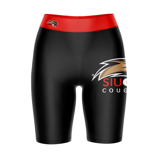 SIUE Cougars Vive La Fete Game Day Logo on Thigh and Waistband Black and Red Women Bike Short 9 Inseam"
