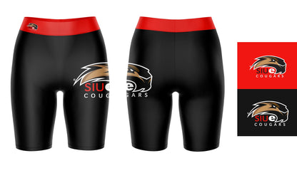 SIUE Cougars Vive La Fete Game Day Logo on Thigh and Waistband Black and Red Women Bike Short 9 Inseam"