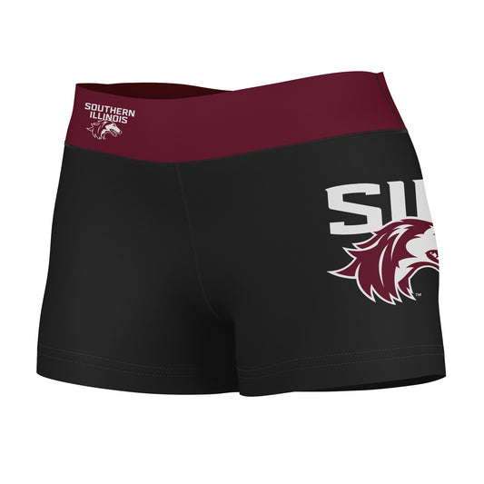 SIU Salukis Vive La Fete Game Day Logo on Thigh & Waistband Black & Maroon Women Yoga Booty Workout Shorts 3.75 Inseam"