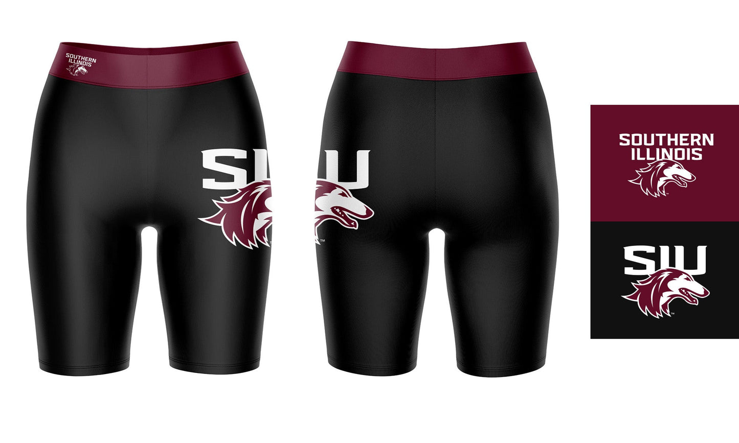 SIU Salukis Vive La Fete Game Day Logo on Thigh and Waistband Black and Maroon Women Bike Short 9 Inseam"