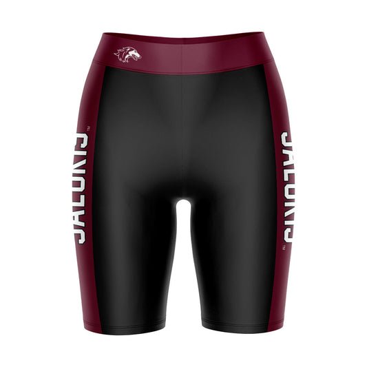 Southern Illinois Salukis SIU Vive La Fete Game Day Logo on Waistband and Maroon Stripes Black Women Bike Short 9 Inseam