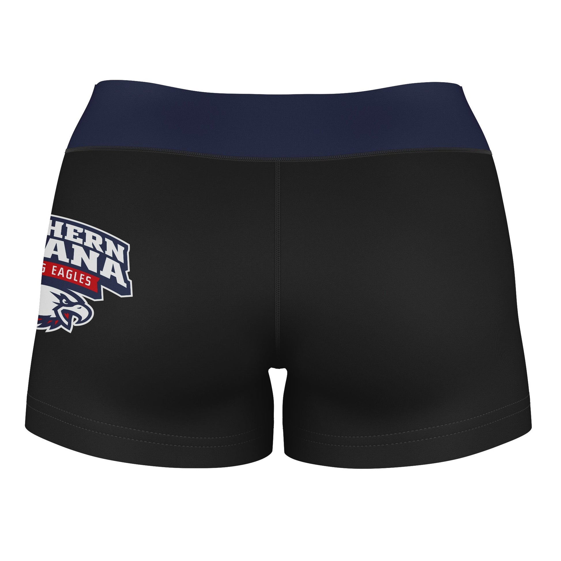 Southern Indiana Screaming Eagles Logo on Thigh & Waistband Black & Blue Women Yoga Booty Workout Shorts 3.75 Inseam" - Vive La F̻te - Online Apparel Store